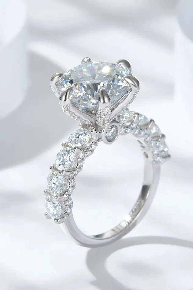 Trendsi 3Carat Moissanite PlatinumPlated Side Stone Ring Rings