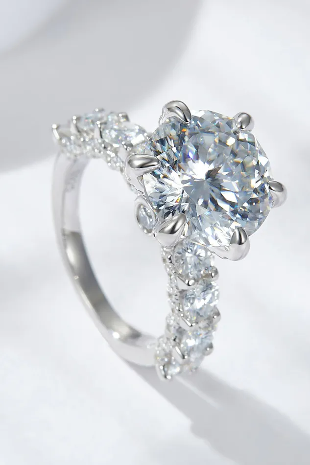 Trendsi 3Carat Moissanite PlatinumPlated Side Stone Ring Rings