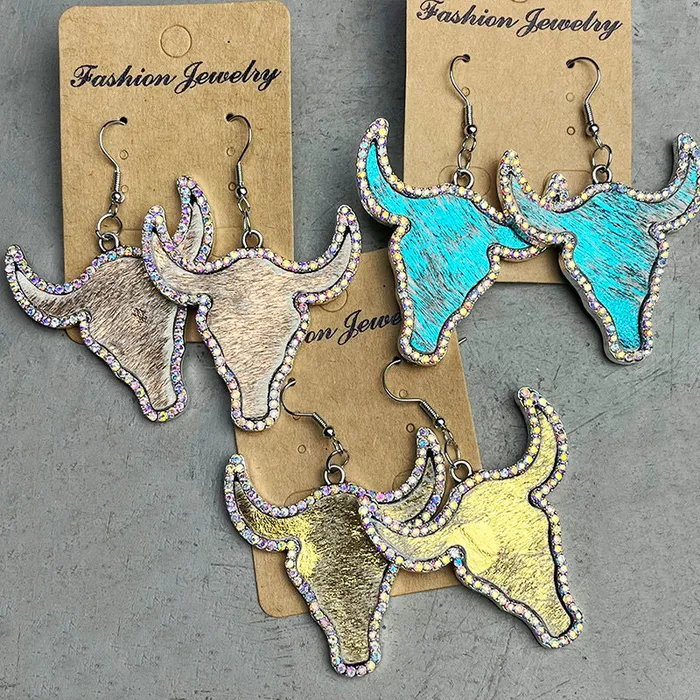 Trendsi Earrings Rhinestone Bull Earrings