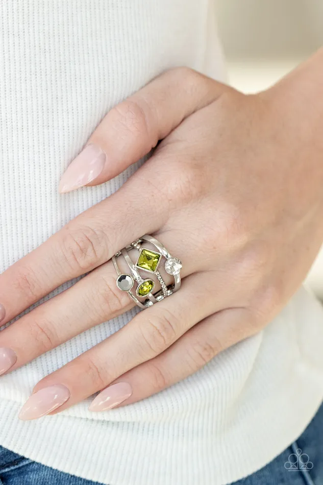 Urban Meditation Green White Hematite Rhinestone Silver Ring Paparazzi Paparazzi Accessories Rings