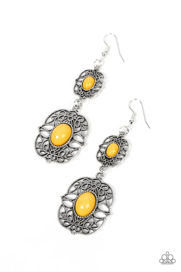 Victorian Villa Yellow Bead Silver Earrings Paparazzi Paparazzi Accessories Earrings